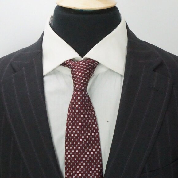 Isaia Charcoal Gray Purple Pinstriped Wool 2 Pc Suit Jacket Pants 42R BRAND NEW - Picture 2 of 11